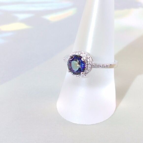 Mystic Gemstone Ring & White Sapphires Size 7-3/4 - Picture 2 of 8